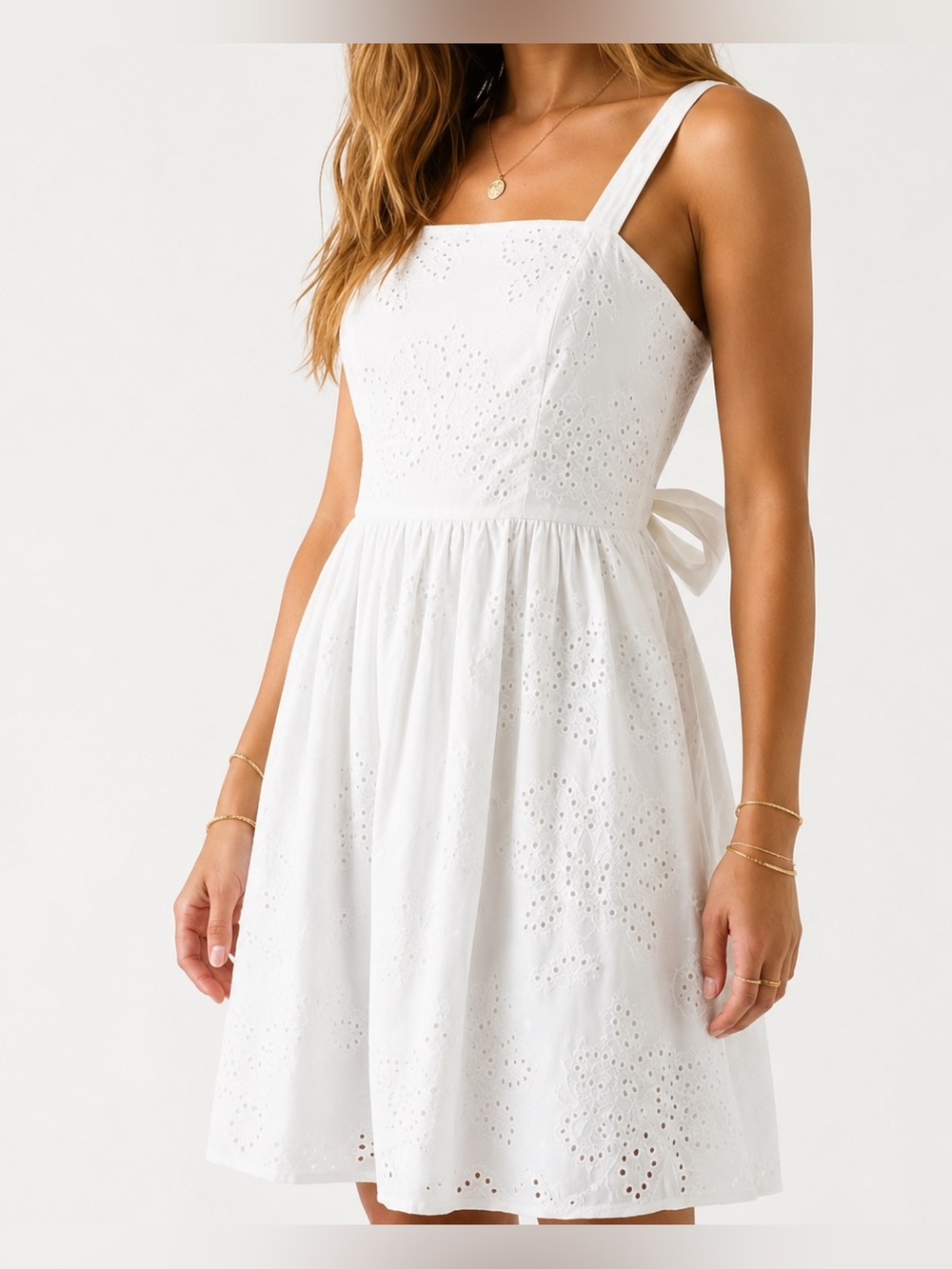 NEW Calypso St Barth Eyelet White Sleeveless Dress Cotton Summer Size 12 *614